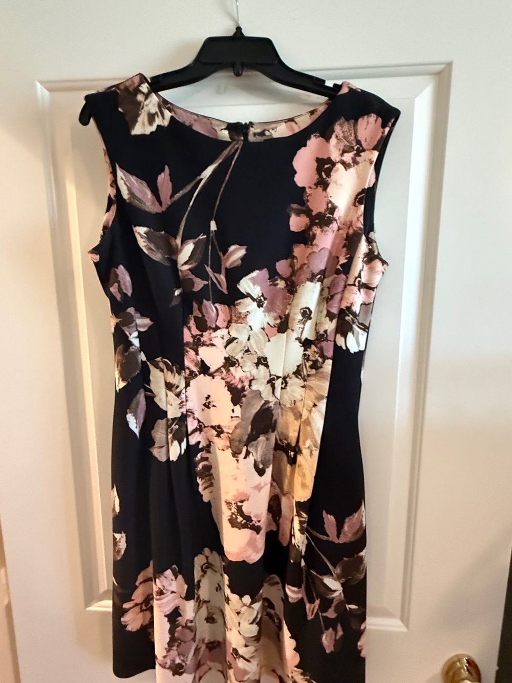 Taylor Sleeveless Black Midi Dress with Pink & Cream Floral Print